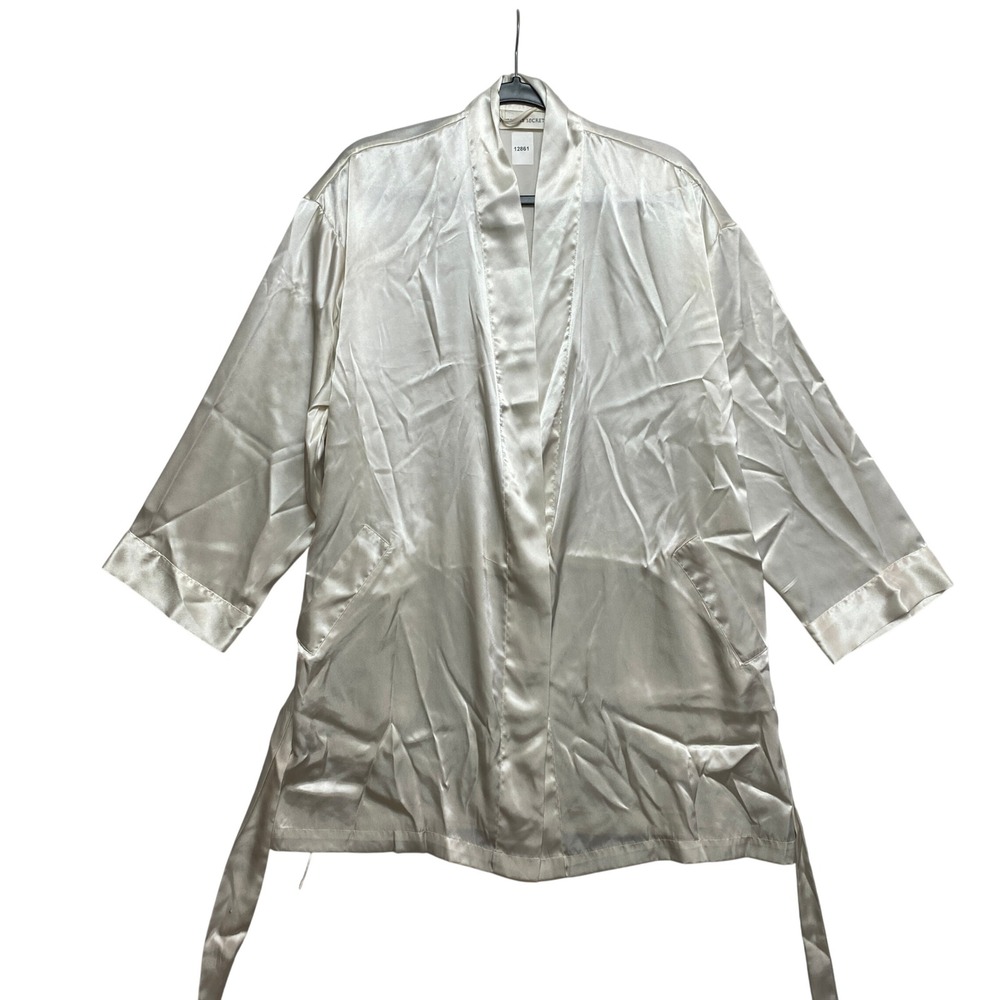 Victoria's Secret Robe Womens O/S Cream Satin Kimono Belted Pockets